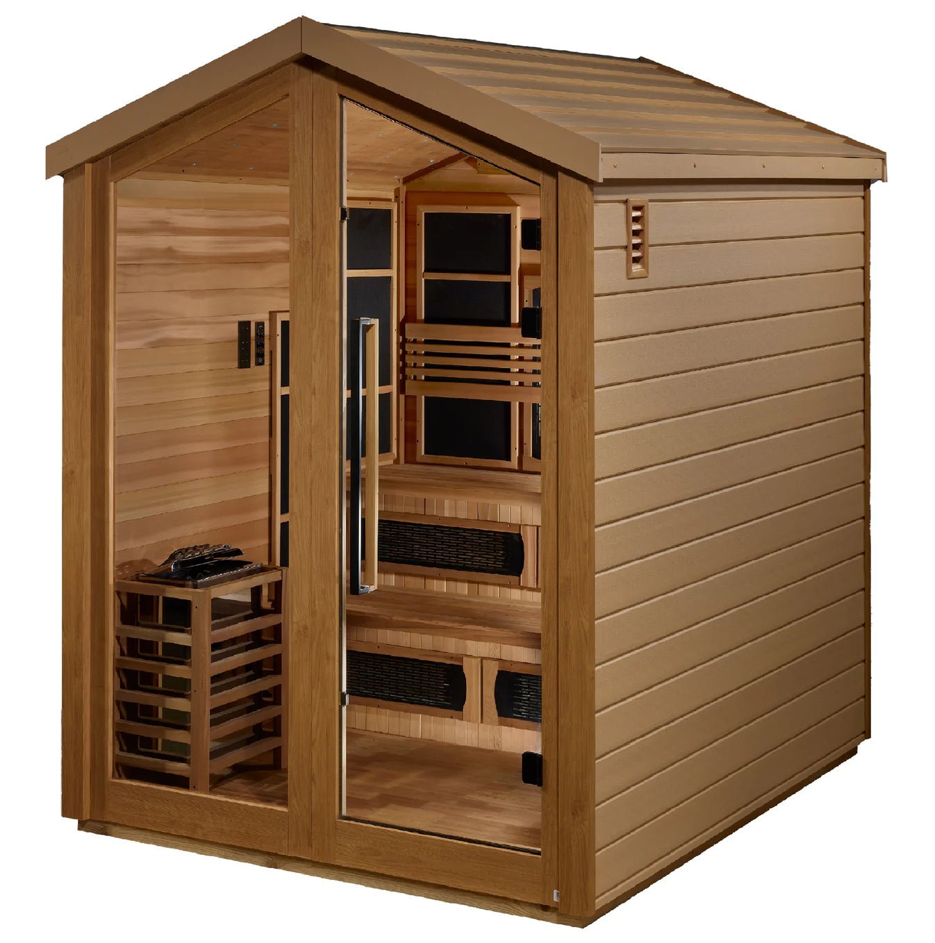 Golden Designs “Kaskinen” 6 Person Barn Hybrid Outdoor Sauna – PureTech™ Full Spectrum IR and Traditional Stove - Core Fitness House