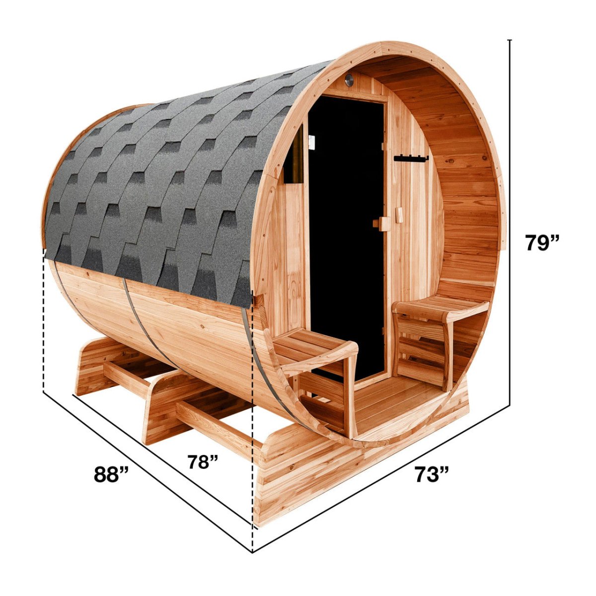 Outdoor Rustic Cedar Barrel Steam Sauna - Front Porch Canopy - UL Certified - 5 - 6 Person - Core Fitness House