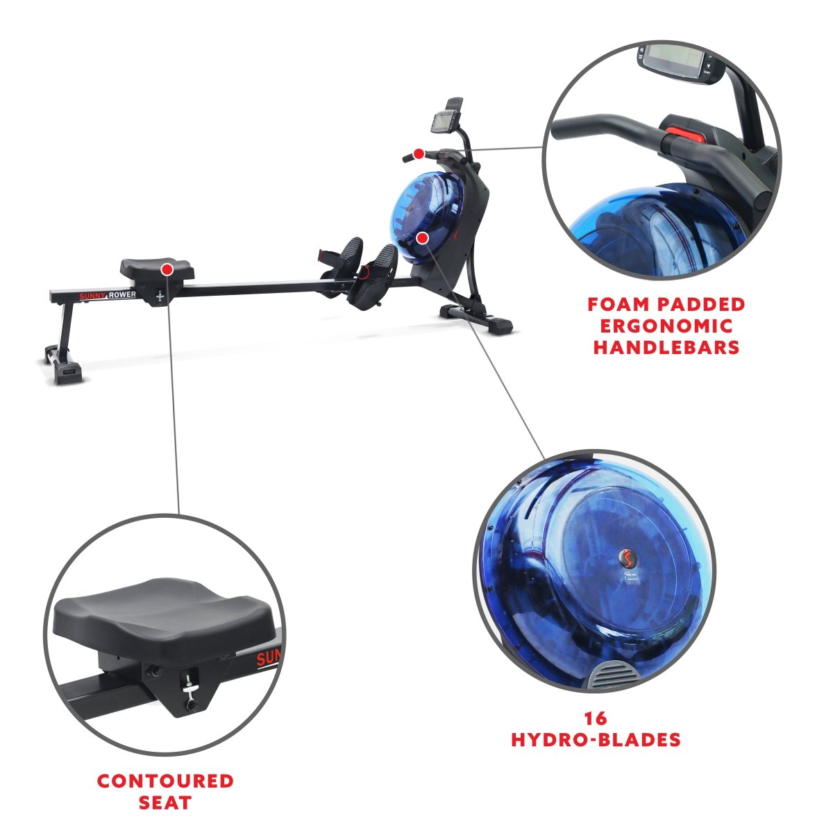 Hydro + Dual Resistance Smart Magnetic Water Rowing Machine in Blue - Core Fitness House
