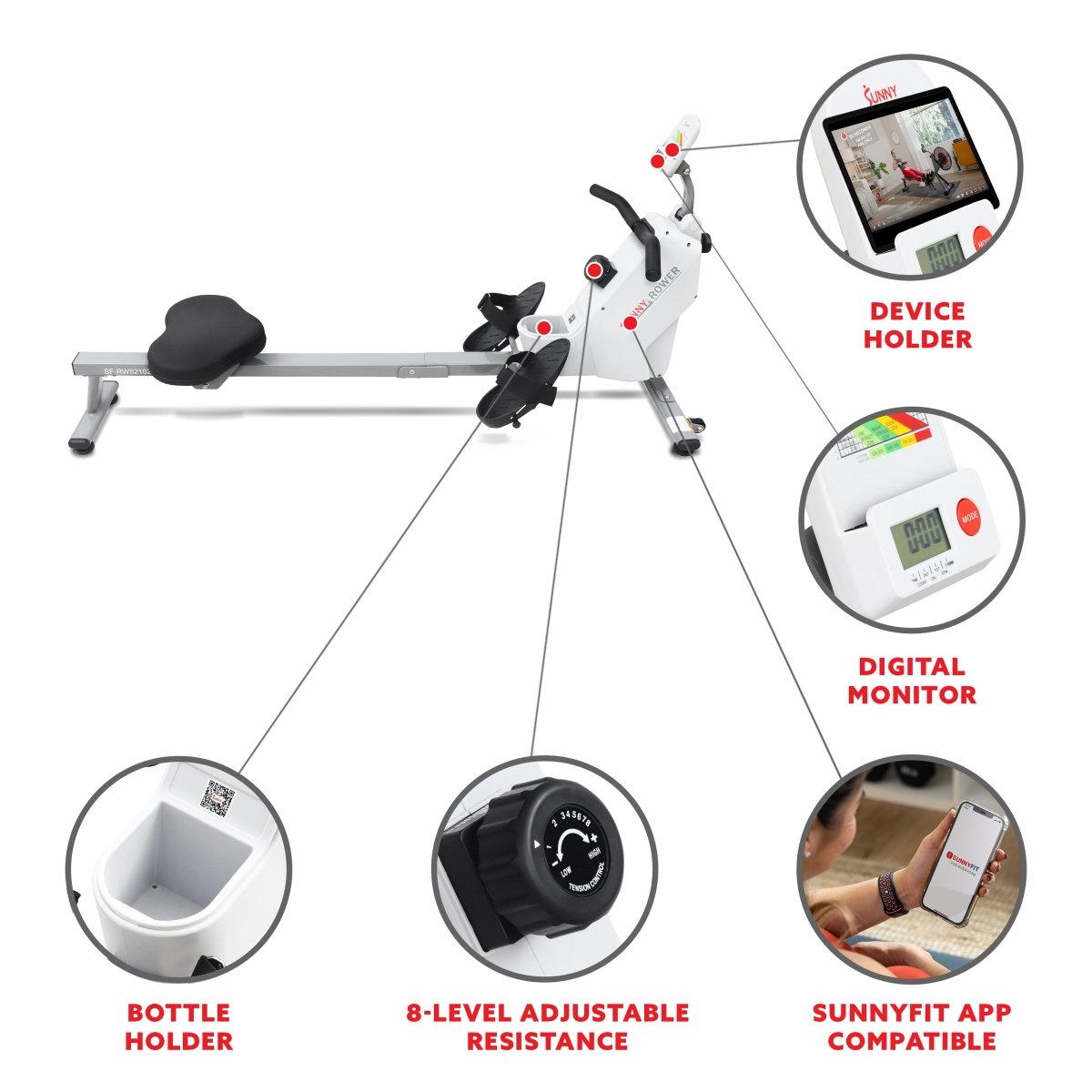 SMART Compact Foldable Magnetic Rowing Machine with Bluetooth Connectivity - Core Fitness House