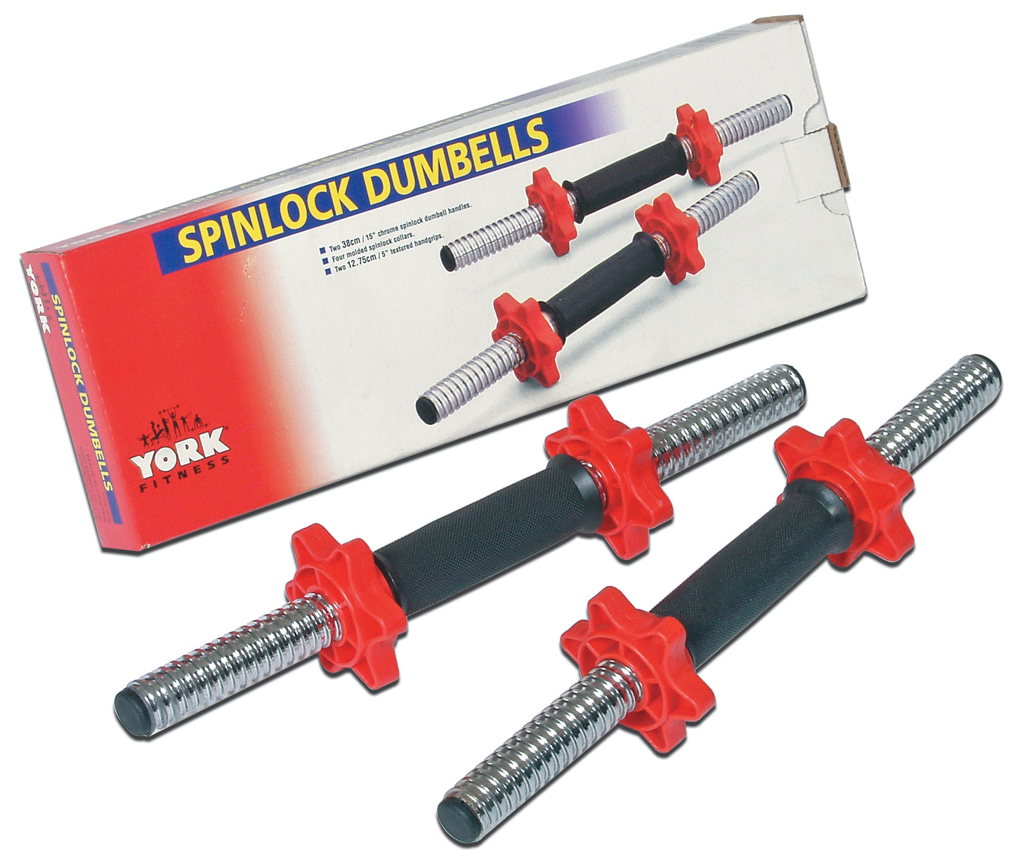 15″ Tubular Spinlock Dumbbell Handles w/ Red Collars