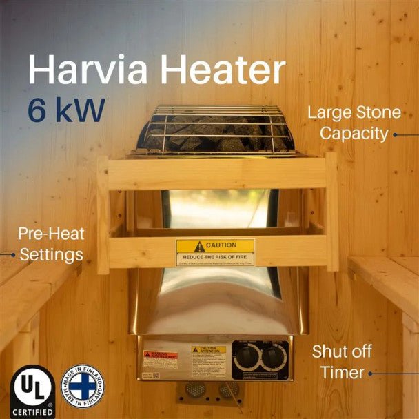 Liatris Rustic Cedar Barrel Sauna with Front Porch Canopy - 5 - 6 Person - Core Fitness House