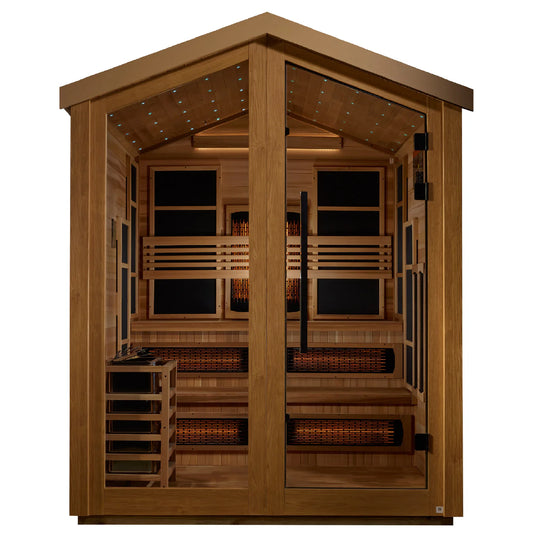 Golden Designs “Kaskinen” 6 Person Barn Hybrid Outdoor Sauna – PureTech™ Full Spectrum IR and Traditional Stove