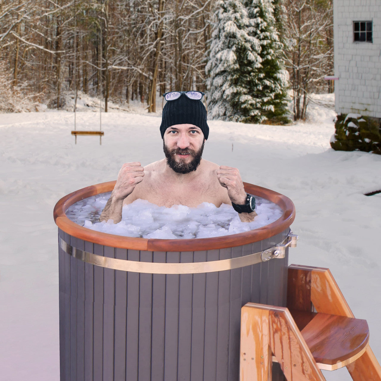 Outdoor Wooden Ice Bath Cold Plunge Tub | 118 Gallon Water Capacity | 33.5” x 31.5”