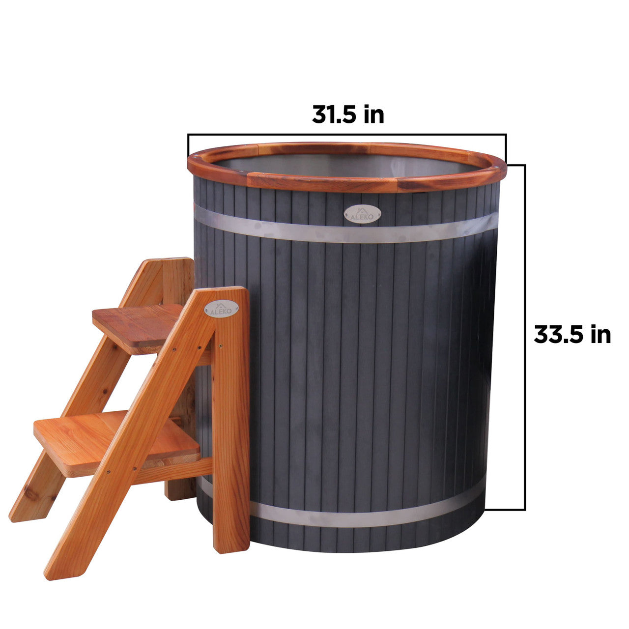 Outdoor Wooden Ice Bath Cold Plunge Tub | 118 Gallon Water Capacity | 33.5” x 31.5”