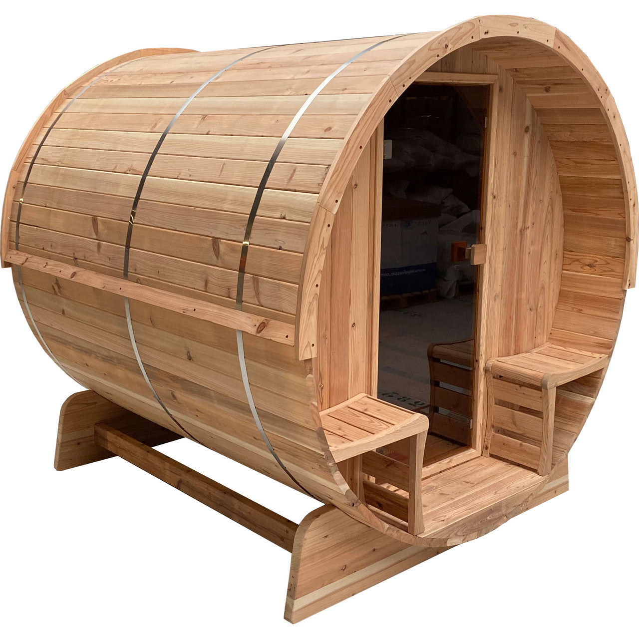 Outdoor Rustic Cedar Barrel Steam Sauna - Front Porch Canopy - UL Certified - 3-4 Person