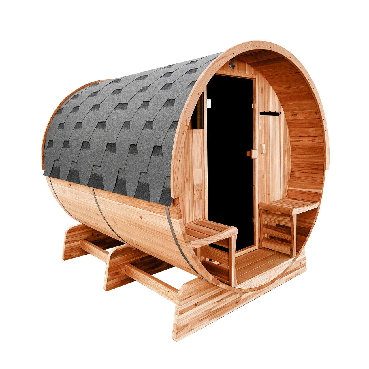 Outdoor Rustic Cedar Barrel Steam Sauna - Front Porch Canopy - UL Certified - 5-6 Person