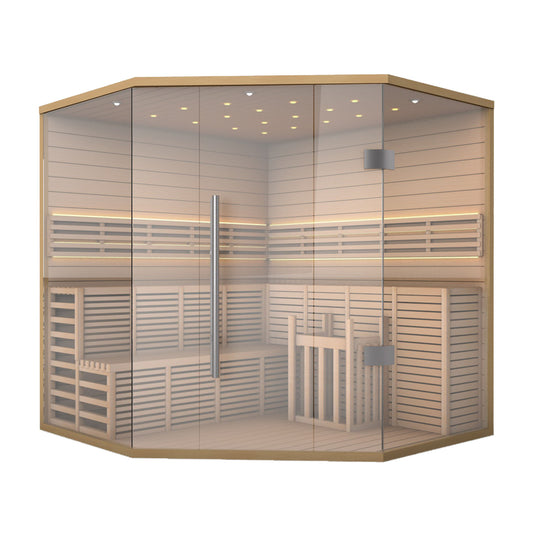 Canadian Hemlock Luxury Indoor Wet Dry Sauna with LED Lights - 6 kW UL Certified Heater - 5-6 Person