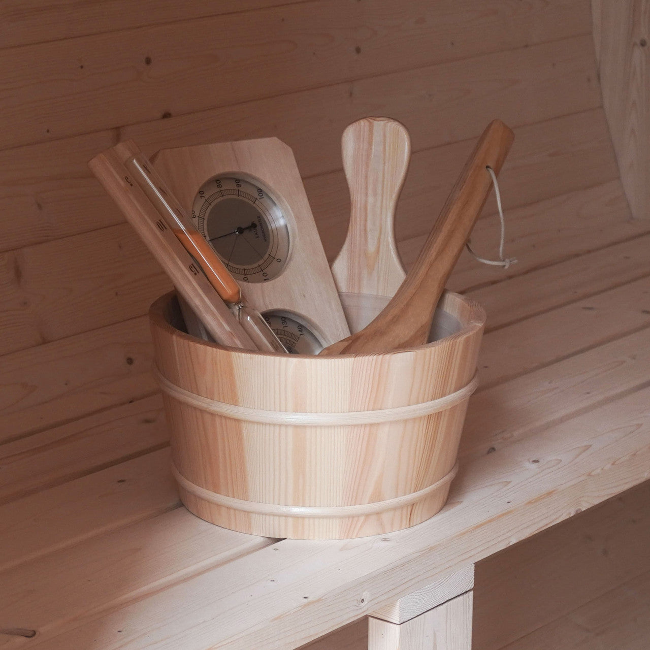 Outdoor and Indoor White Pine Barrel Sauna - 3-4 Person - 4.5 kW UL Certified Heater - Bitumen Shingle Roofing