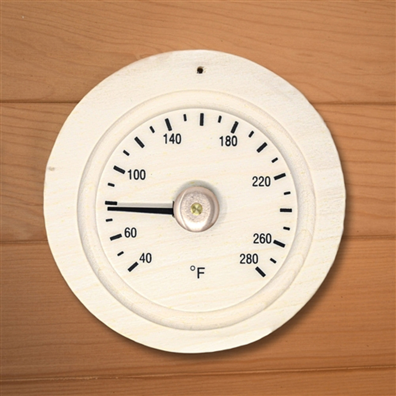 Round Pine Wood Sauna Thermometer Gage in Fahrenheit