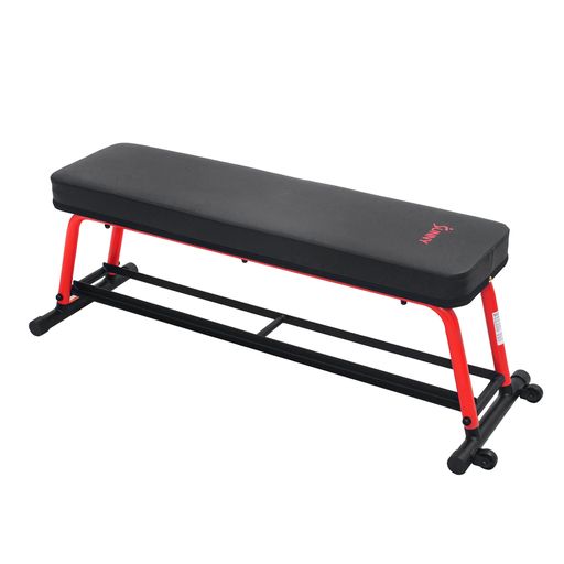 Power Zone Strength Flat Bench with 550 LB Max Weight, Dumbbell Rack and Transport Wheels