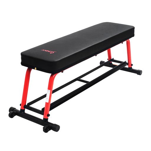 Power Zone Strength Flat Bench with 550 LB Max Weight, Dumbbell Rack and Transport Wheels