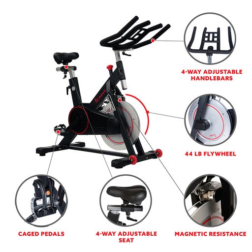 Magnetic Belt Drive Indoor Cycling Bike with 44 lb Flywheel and Large Device Holder