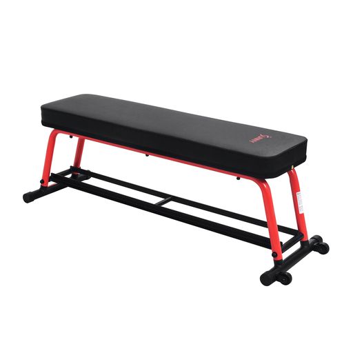 Power Zone Strength Flat Bench with 550 LB Max Weight, Dumbbell Rack and Transport Wheels