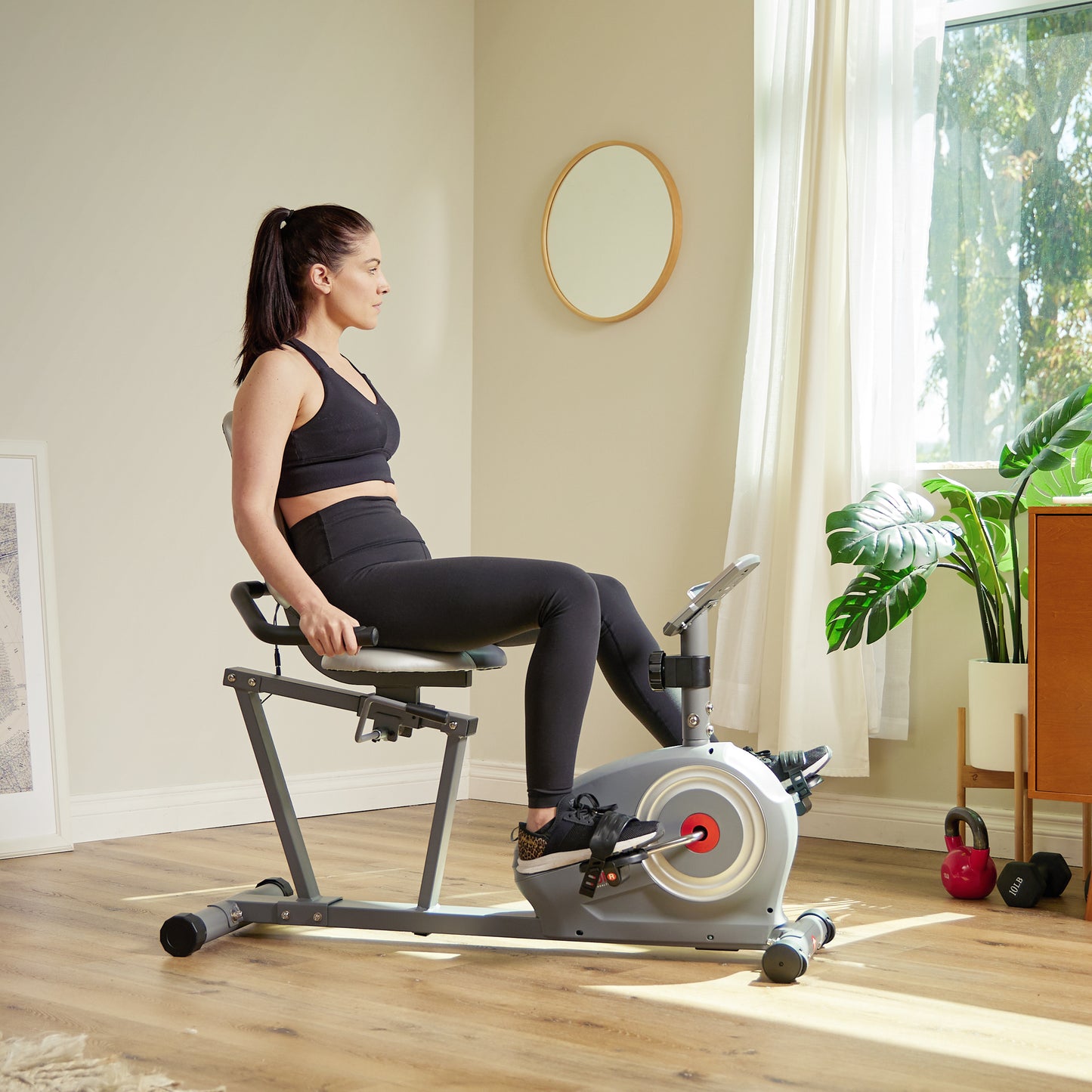 Essentials Series Magnetic Smart Recumbent Bike with Exclusive SunnyFit® App Enhanced Bluetooth Connectivity