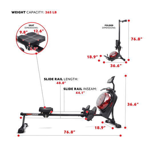 Hydro + Dual Resistance Smart Magnetic Water Rowing Machine in Black