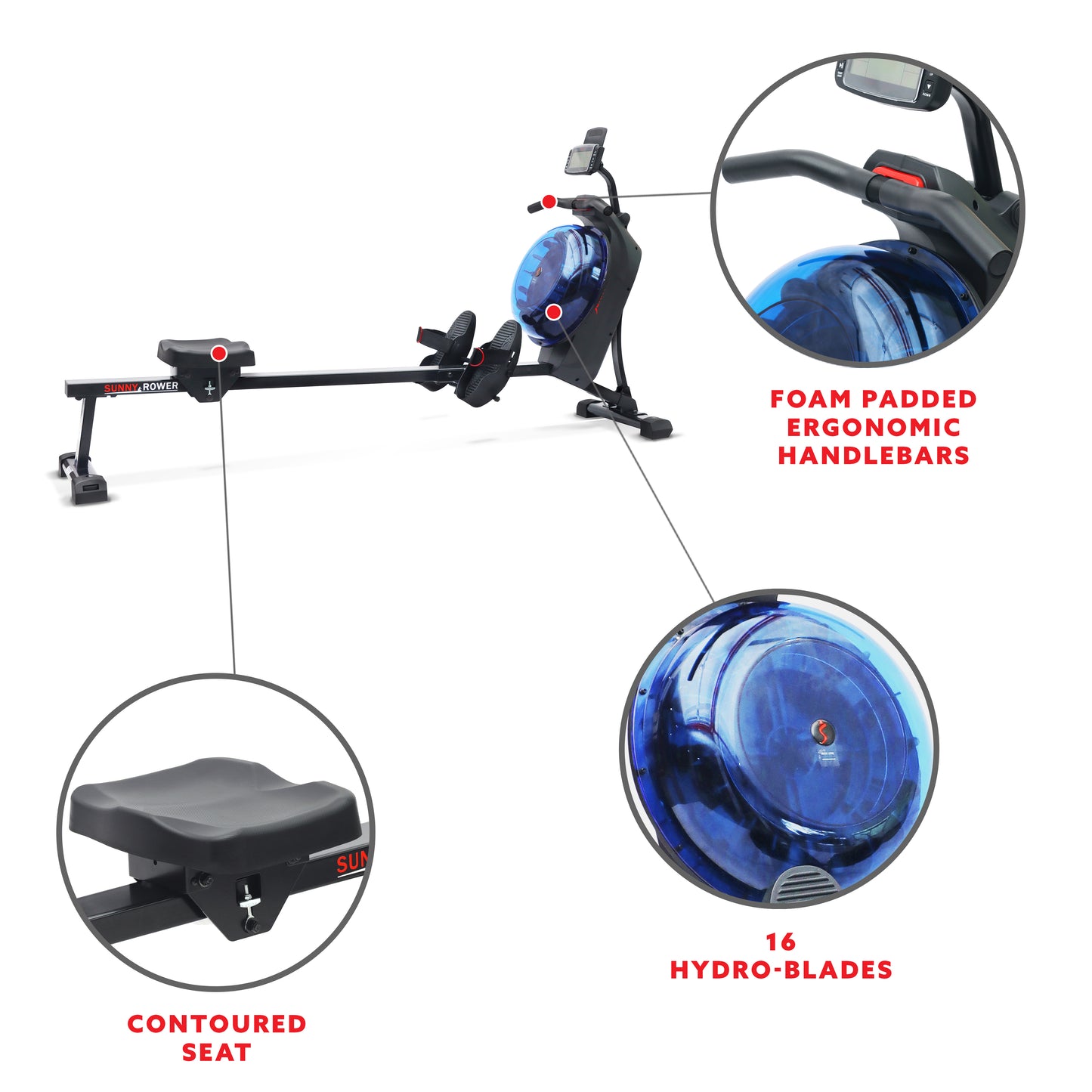 Hydro + Dual Resistance Smart Magnetic Water Rowing Machine in Blue