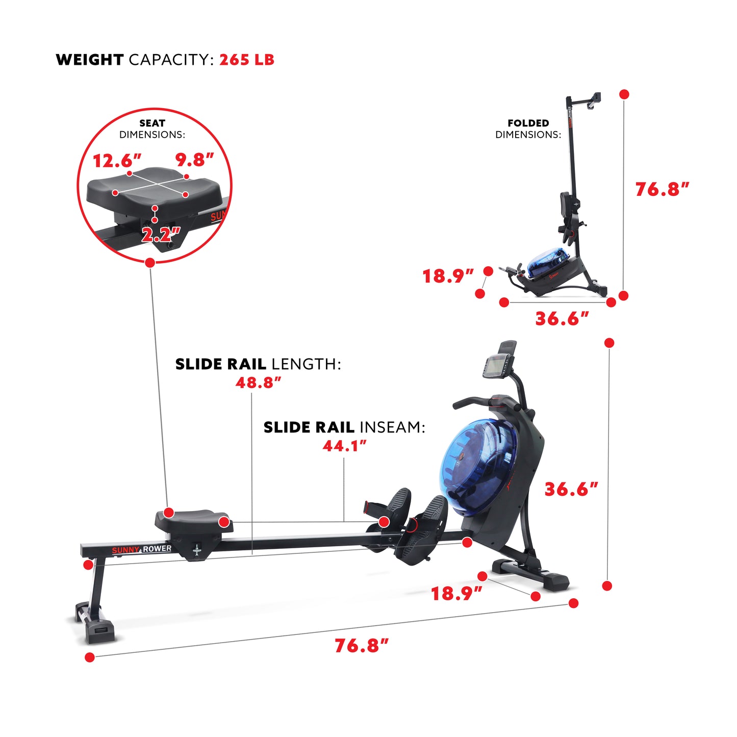 Hydro + Dual Resistance Smart Magnetic Water Rowing Machine in Blue