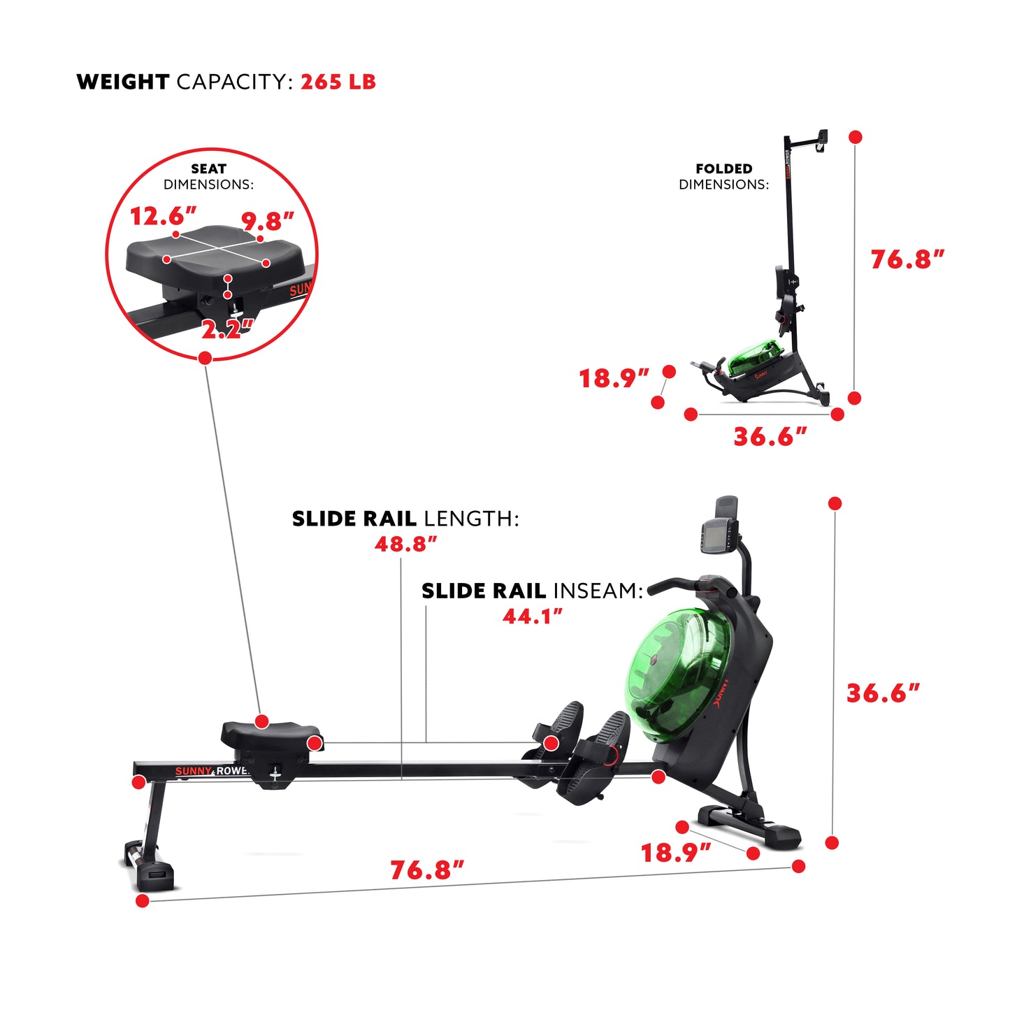 Hydro + Dual Resistance Smart Magnetic Water Rowing Machine in Green