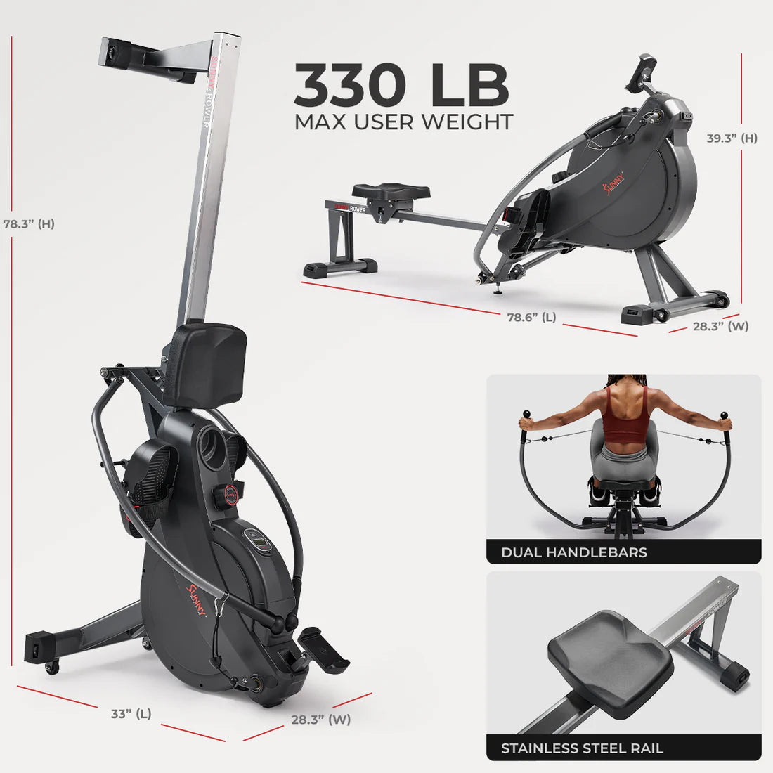 Sunny Health and Fitness Premium Smart Full Motion Magnetic Rowing Machine