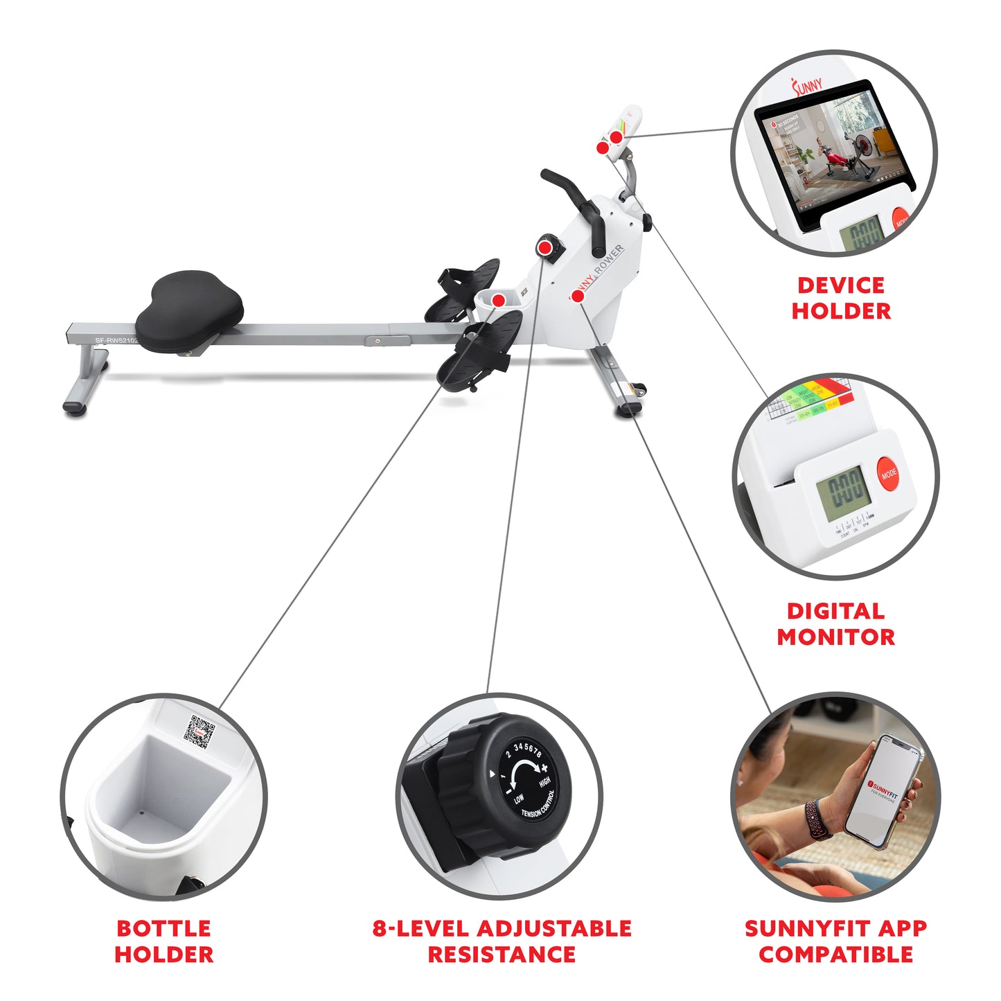 SMART Compact Foldable Magnetic Rowing Machine with Bluetooth Connectivity