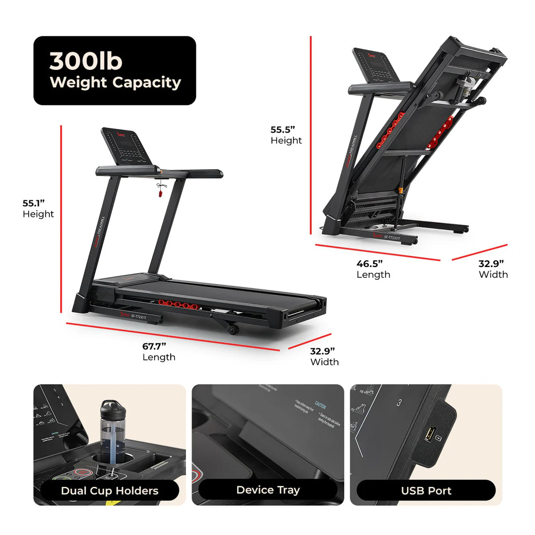 Sunny Health and Fitness Excel Smart Incline/Decline 20” Deck Treadmill