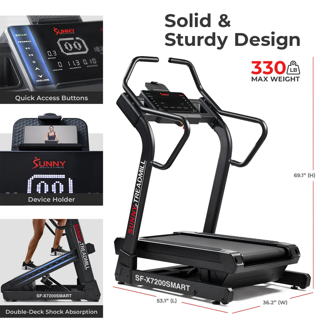 Sunny Health and Fitness Commercial Level Ultimate Incline Decline Treadmill